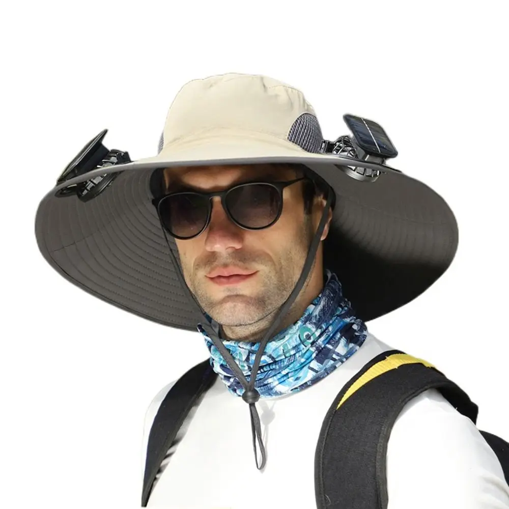 2 Solar Fan Sun Hat with Solar Fan Waterproof Breathable Sun Bucket Hat Solar Powered Adjustable Dual Mode Fan Cap Outdoor