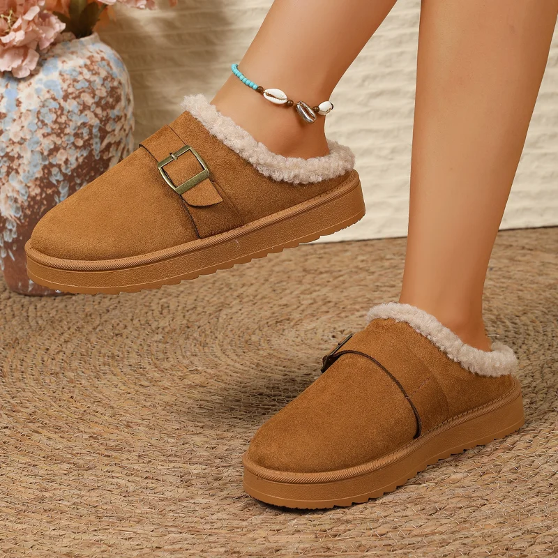 2026 Winter New Snow Boots for Women  Cashmere Warm Thick Soles Without Heel- Half Slipper Cotton Shoes for Women Big Size 36-43 view 4
