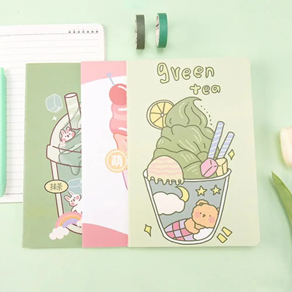 4Pcs A5 Notebooks Smooth to Write Cartoon Pattern Cover Portable Paper Mini Notepads for Students