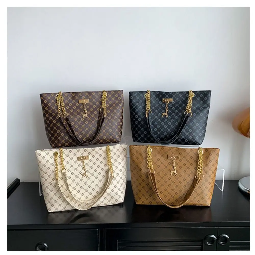 Durable PU Leather Shoulder Bags Large Capacity Printing Shopping Bag Handbags Women image 6