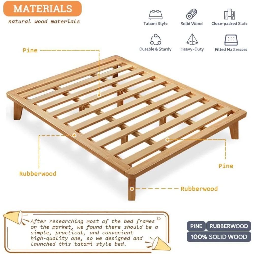 إطار سرير بمنصة من الخشب الصلب من كاليفورنيا كينج مع 14 شرائح وأرجل داعمة للمرتبة #5