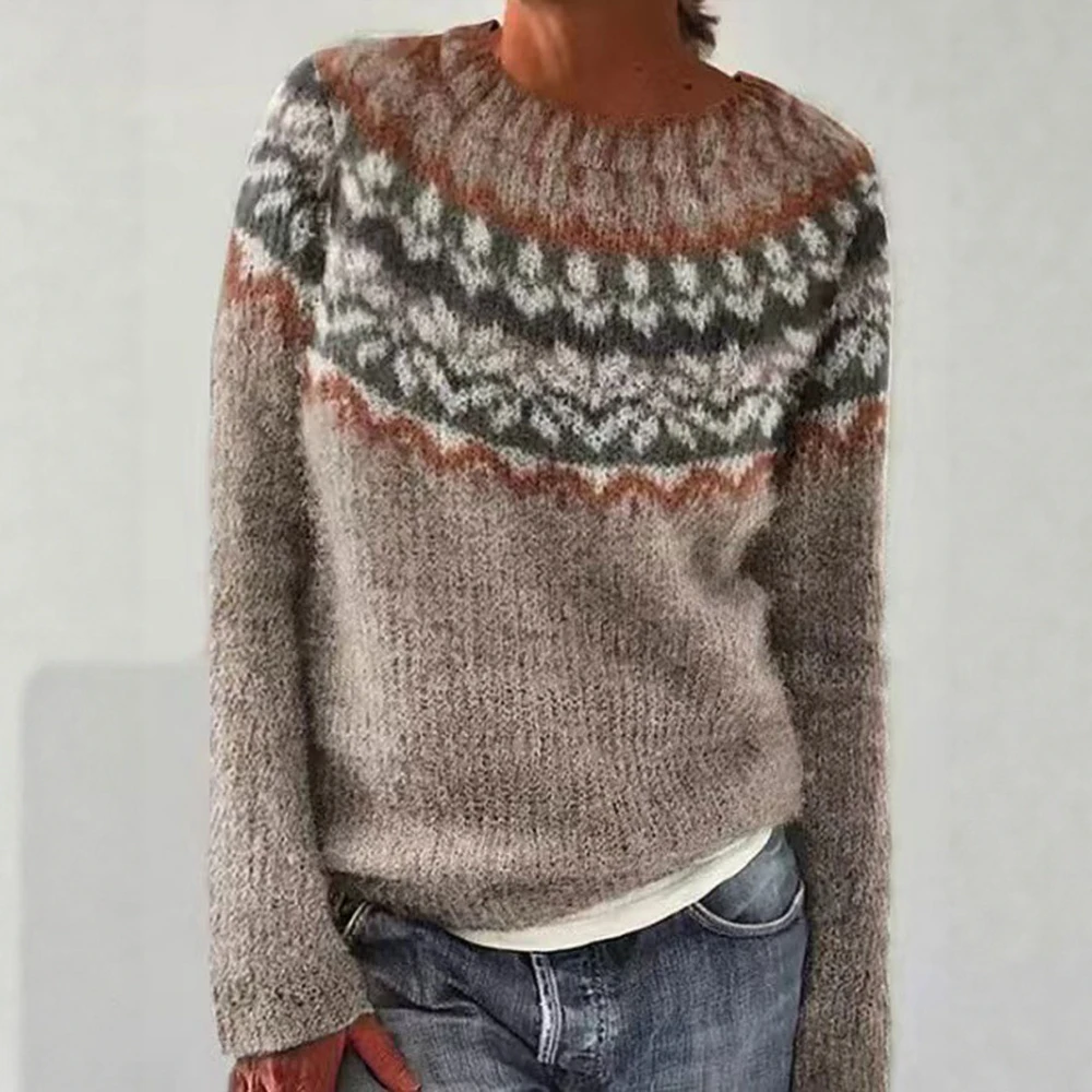 

UNIKTEE Women's Long Sleeve Round-Neck Sweater Autumn Winter Fashion Comfortable Stripes Daily Wear Style