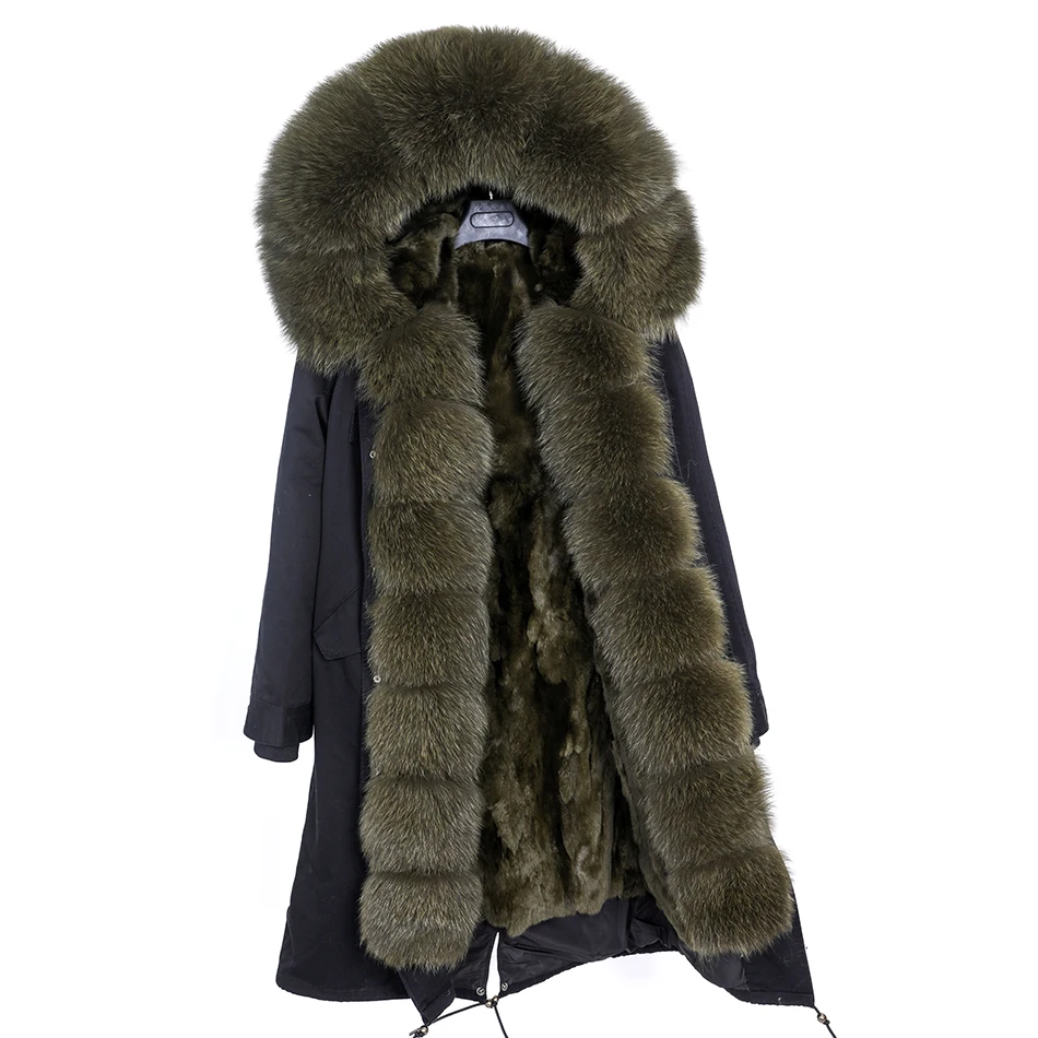 Maomaomao winter ladies fox fur fur collar fur coat rabbit fur lining over the knee plus size parka women slim fit coats