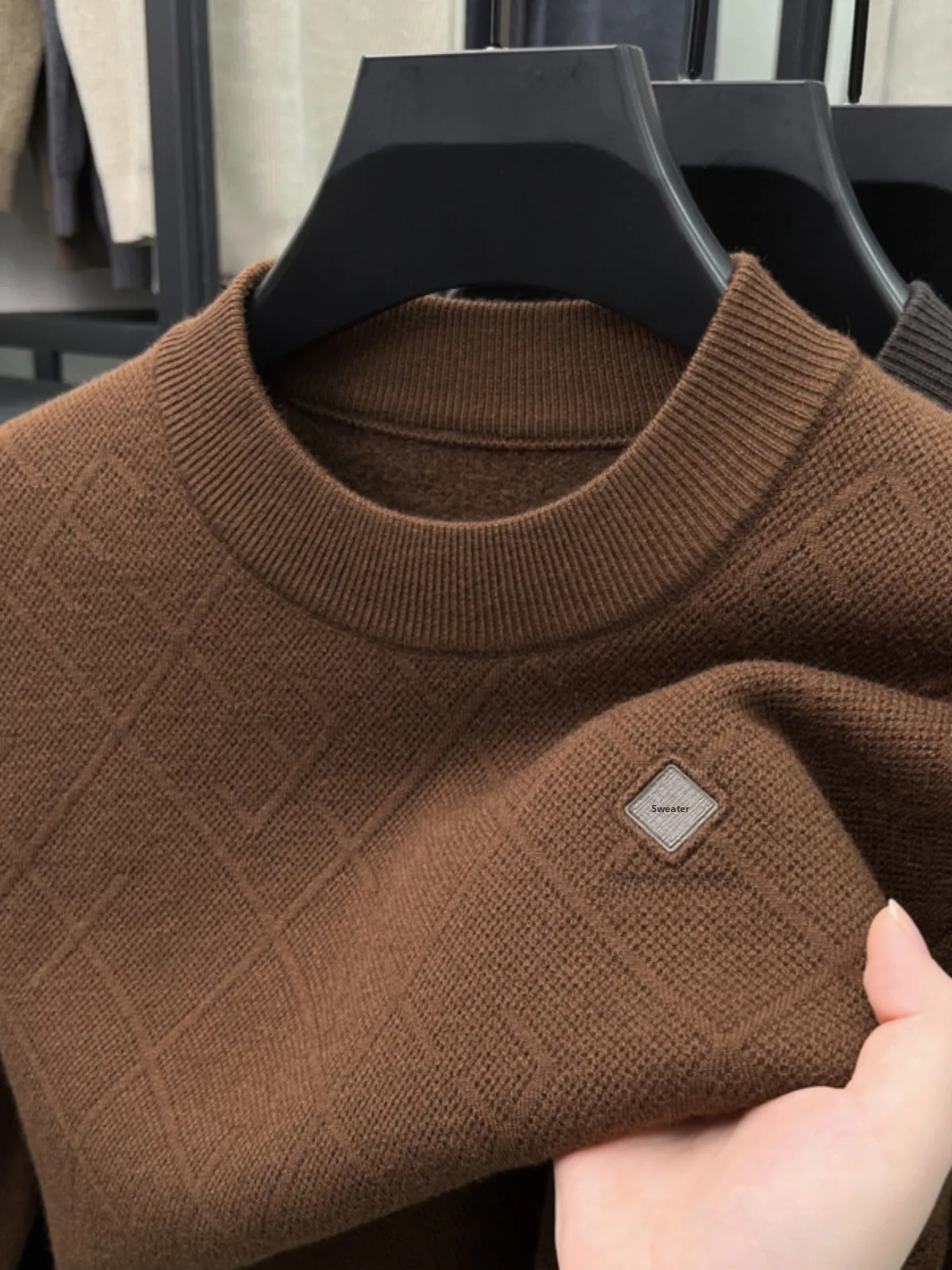 

Мужской вязаный свитер из шерсти с начесом, теплый, с круглым вырезом, с бахромой, зимний, повседневный...