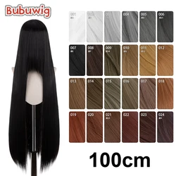 Bubuwig Synthetic Hair 100cm Long Straight Pure Color Cosplay Wigs Over 100 Colors Black White Red Blue Brown Wig Heat Resistant