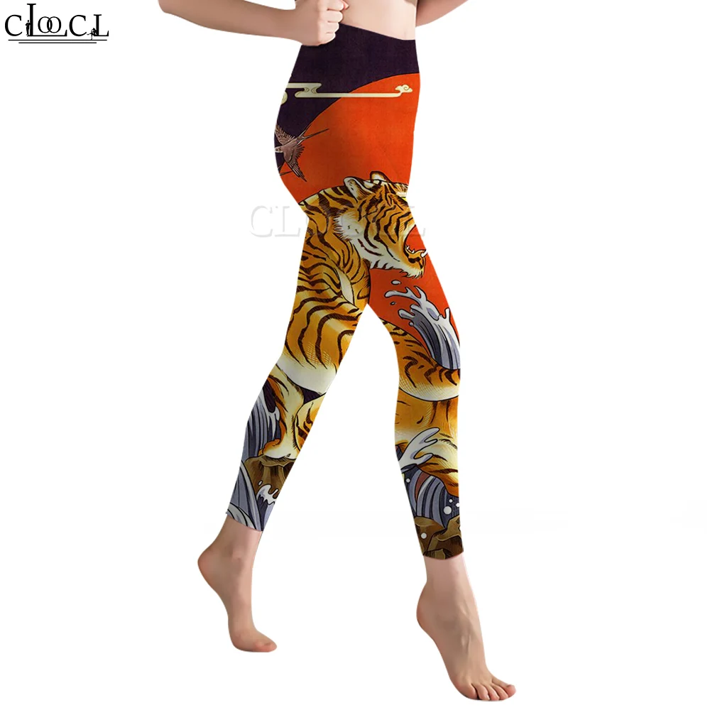 Cloocl tigre feminino legging ukiyo-e padrão 3d impresso calças para treino feminino push up jogging cintura alta calças de yoga