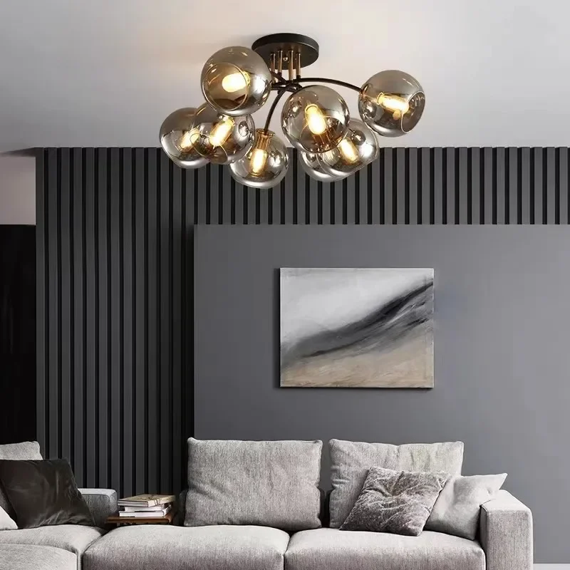 Modern Nordic Glass Ceiling Lights Transparent Smoke Grey Glass Ceiling Lamps for Living Dining Room Decor Light Fixtures