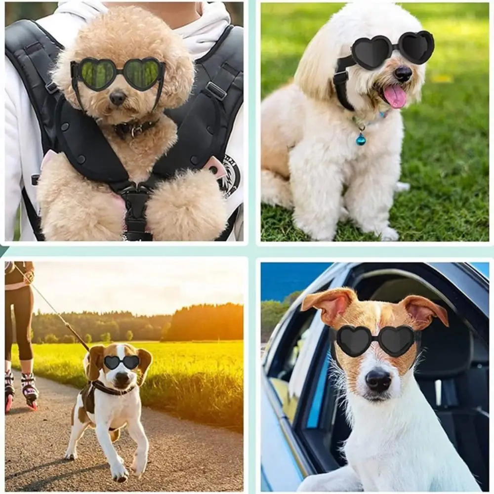 Heart Shape Dog Sunglasses Wind Protection with Adjustable Strap Puppy Goggles Anti-Fog Dog Eye Wear Protection For Dogs Cats