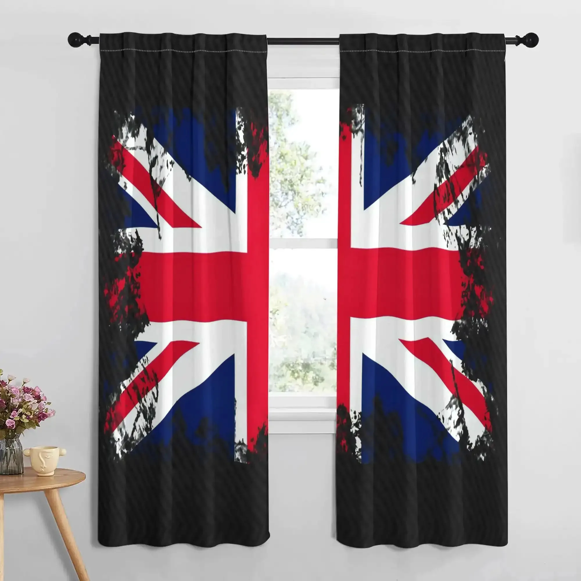 Luxury British Union Jack Curtains 2pcs Grunge Style Flag Window Panels Curtain Treatment UK Patriotic Home Decor