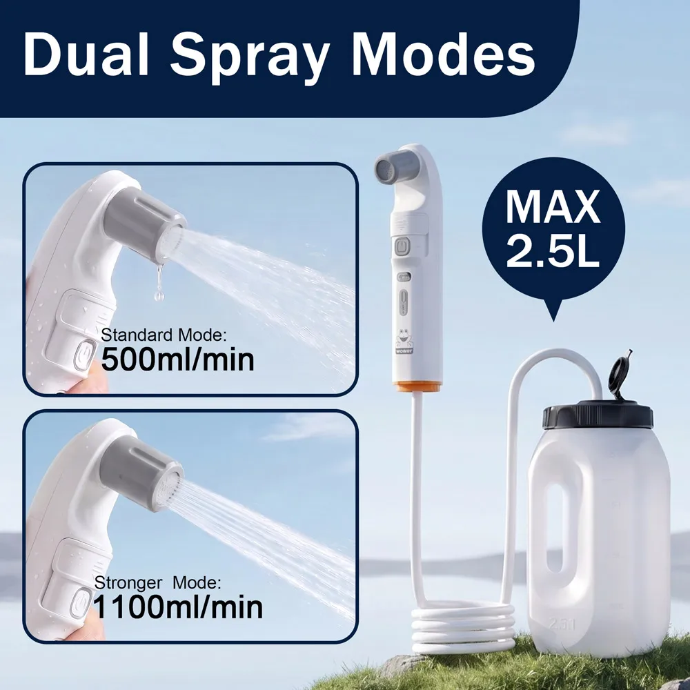 MintLeaf 2 in 1 Electric Travel Bidet with 2.5L Bucket, 1600mAh Rechargeable Handheld Bidet & Camping Shower with 2 Spray Mode