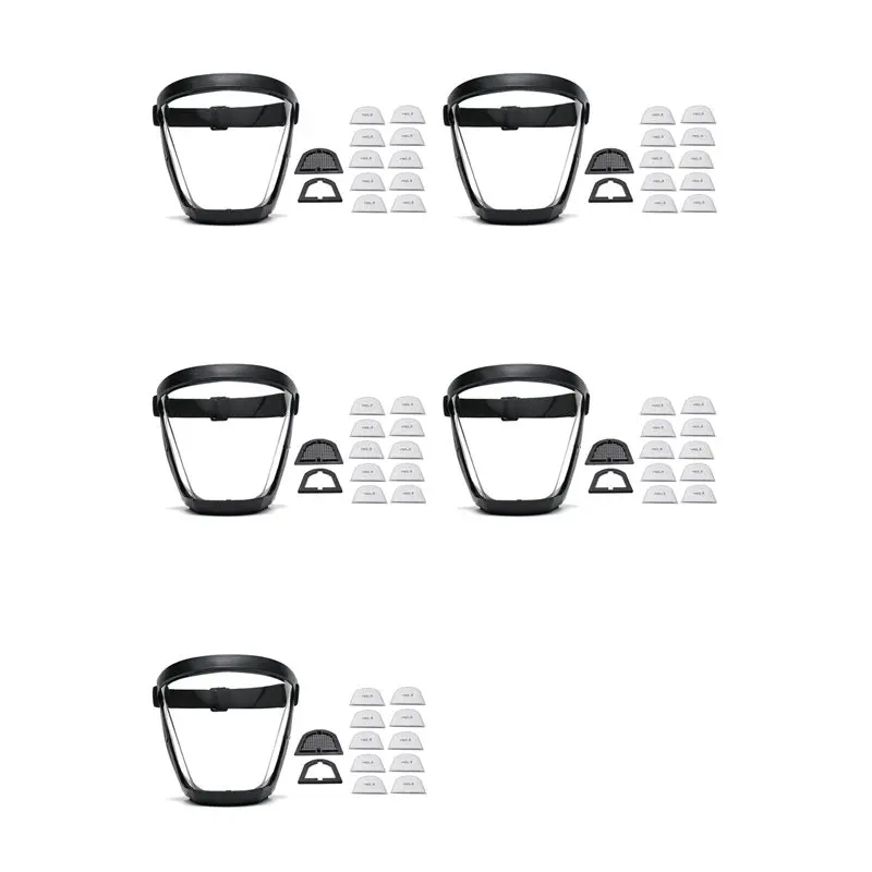 【flash-deal】5-set-work-protection-mask-full-face-protector-shield-transparent-facial-protector-face-dustproof-with-10-filter-bla