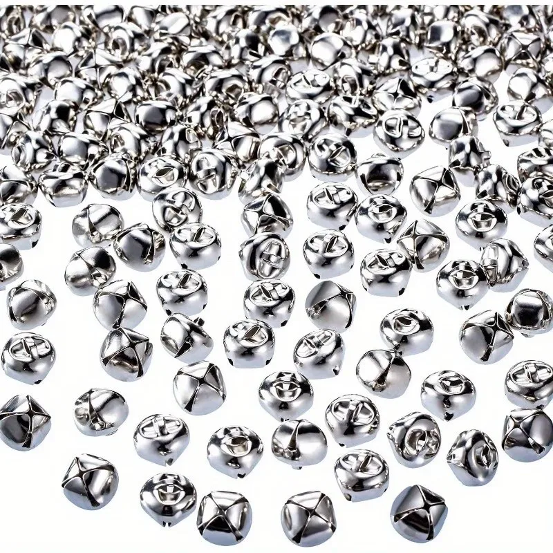 195 pcs 8mm Jingle Bell Charms, Clear Crisp Sound, Wedding Decoration Home Hanging Ornament, Cross Shape Design, Silver