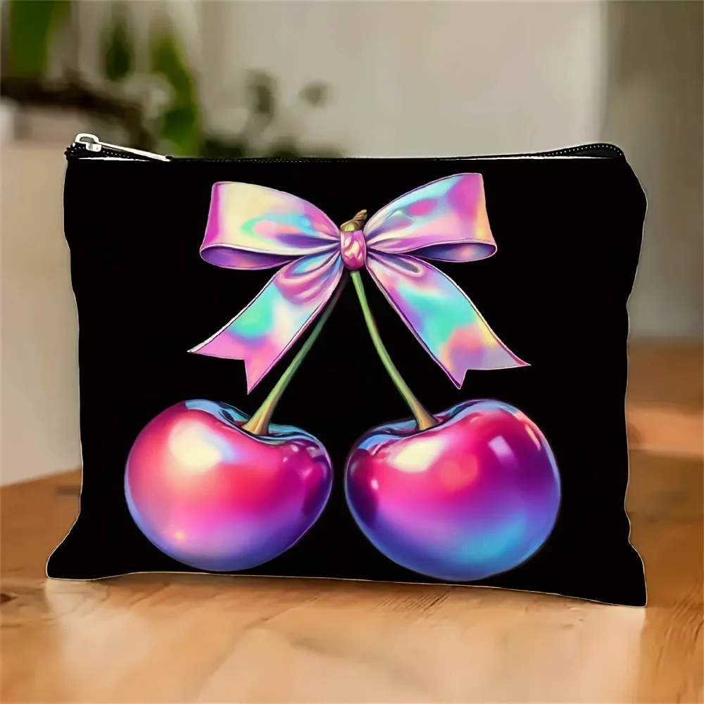 

A Cherry Print Makeup Bag- Multifunctional Zipper Pouch, Jewelry Storage Bag, Perfect Travel Zipper Small Storage Bag.