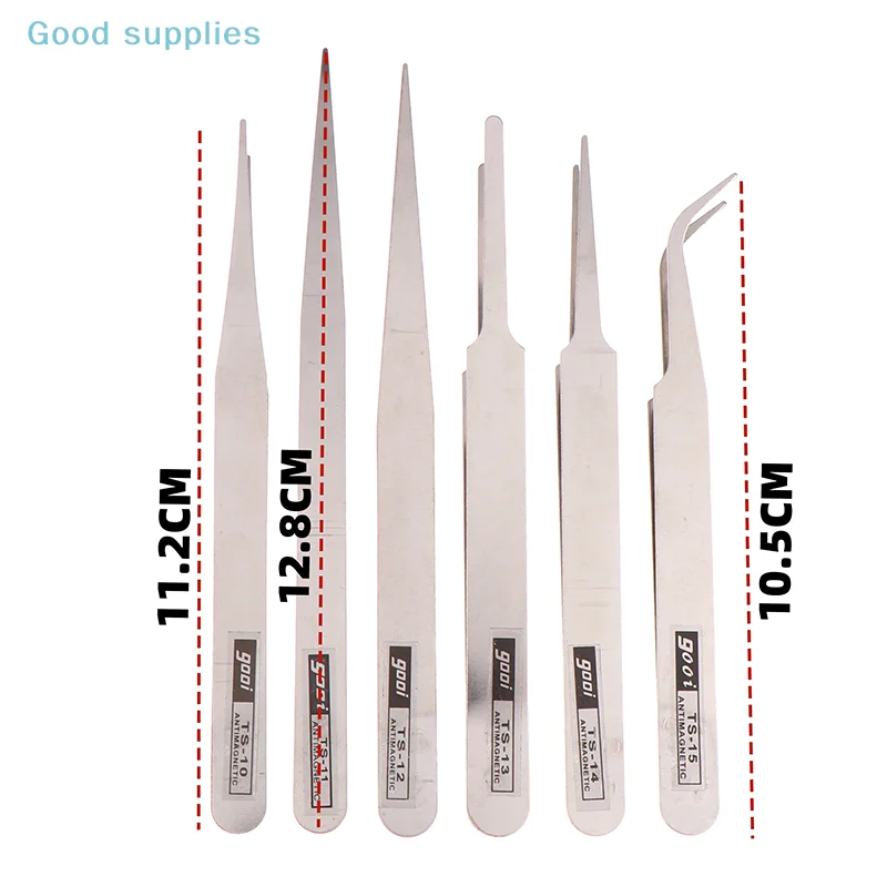 ชุดอุปกรณ์ซ่อมแซม 6 ชิ้น แหนบสแตนเลสสำหรับงาน DIY เครื่องมือซ่อมแซมความแม่นยำระดับอุตสาหกรรม แหนบงอและแหนบตรงสำหรับงานซ่อม