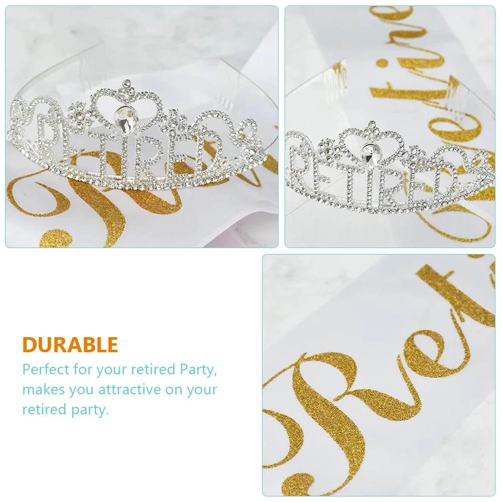 

1Set Hairband and Sash Women Retirement Costume Sparkling Rhinestone Retired Party Decoration Attractive