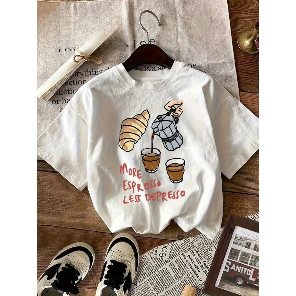 Cotton Men's and Women'S Coffee Lover T-Shirt More Espresso Less Depresso Graphic Tee Soft Everyday Shirt for Coffee Shop Shirt