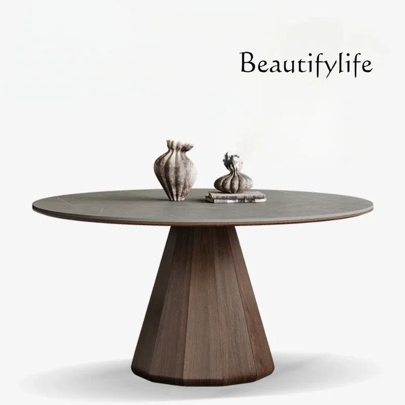 Nordic solid wood dining table, round table, minimalist small unit, medieval solid wood rock board dining table and chairs