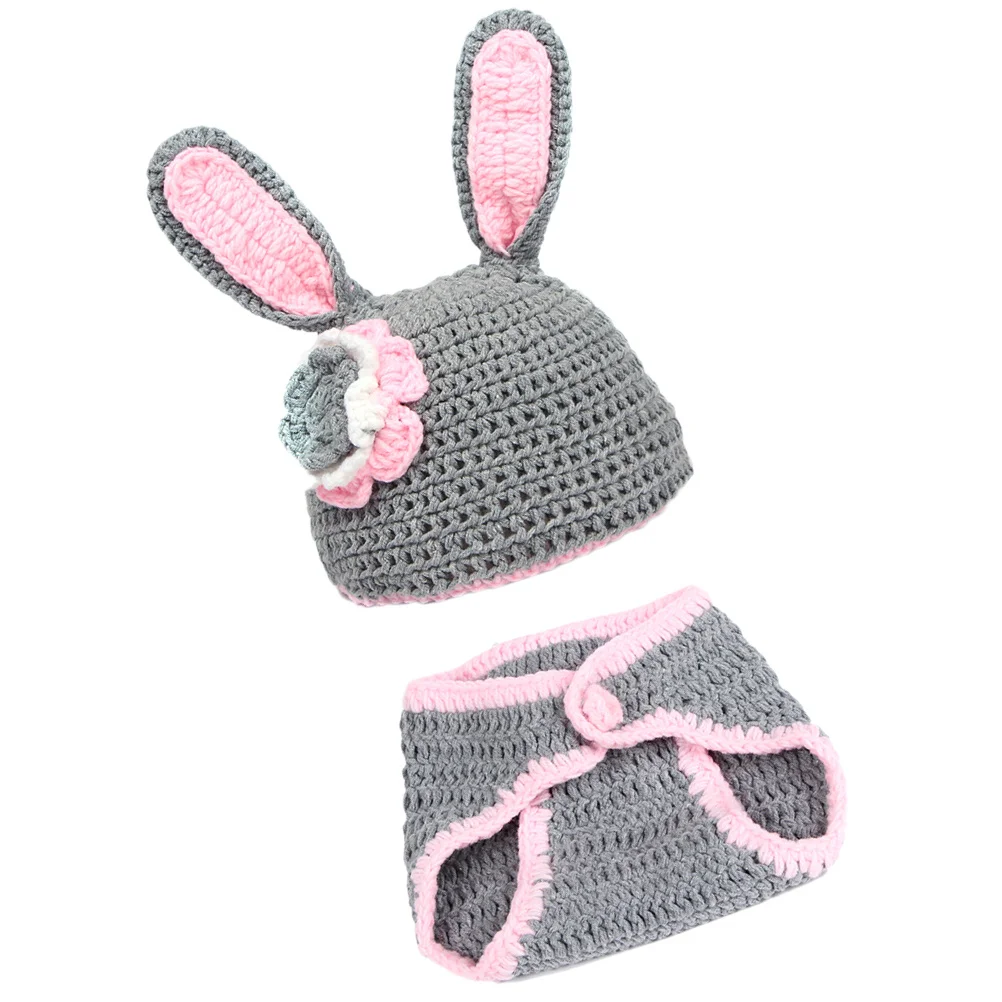 อุปกรณ์ประกอบฉากถ่ายภาพเด็กแรกเกิด ชุดกระต่าย สีชมพู เทา กางเกงถัก หมวก อุปกรณ์ประกอบฉากถ่ายภาพ ชุดเด็กทารก