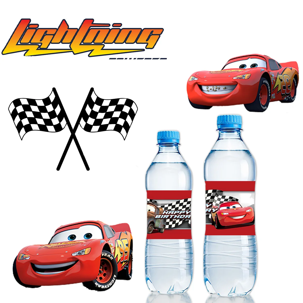 Disney Cars Lightning McQueen Water Bottle Labels Party Supplies Birthday Decorations Stickers for Boys Girls Baby Shower Party