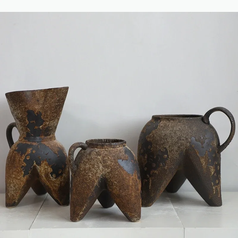 Imitation Rust Ceramic Vase Mottled Texture Plant Pot Table Decoration Flowers Arrangement Floral Vases Room Aesthetic Decor