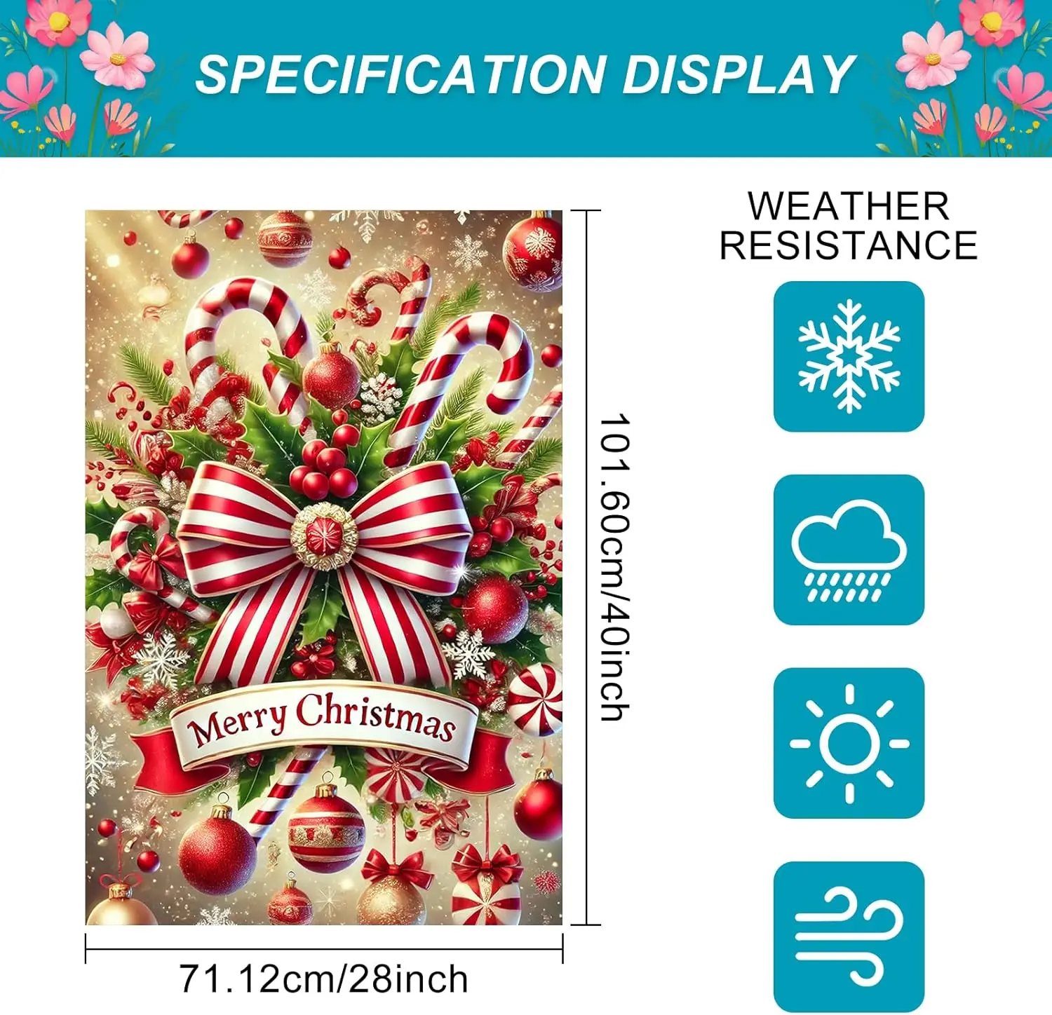 عيد ميلاد سعيد منزل العلم 28x40 بوصة مزدوجة الوجهين حديقة العلم مع قصب الحلوى القوس الأحمر والحلي لقضاء عطلة ساحة حظر JHH #3