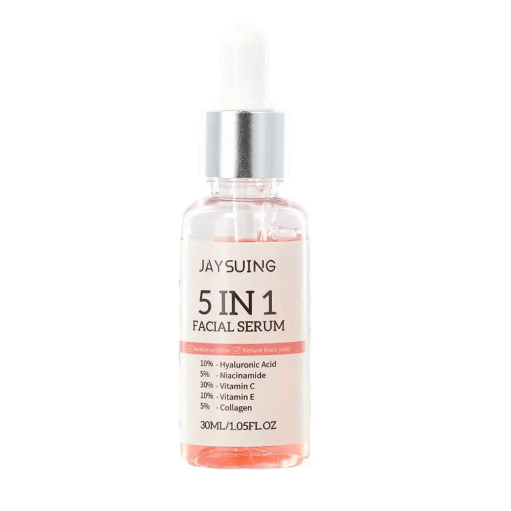 5 in 1 Gesicht Serum Hyaluron säure feuchtigkeit spendende Bleaching Anti-Falten-Alterung Vitamin C verblassen Flecken schrumpfen Poren Hautpflege 30ml