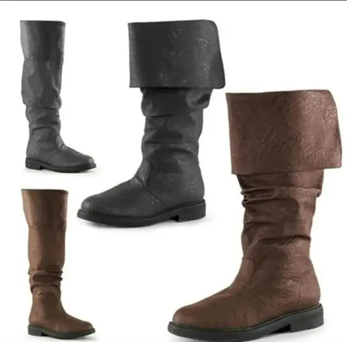 Medieval  Adult Men's leather Shoes Long Boots Flat Men's Boots Retro Platform Boots Men Boots