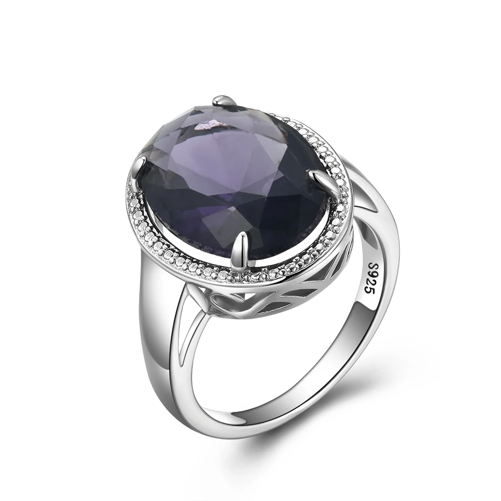 Women\'s Jewelry S925 Silver Ring Amethyst Ring Exaggerated Egg Shaped Female Ring for Women Wedding Party Gifts Purple