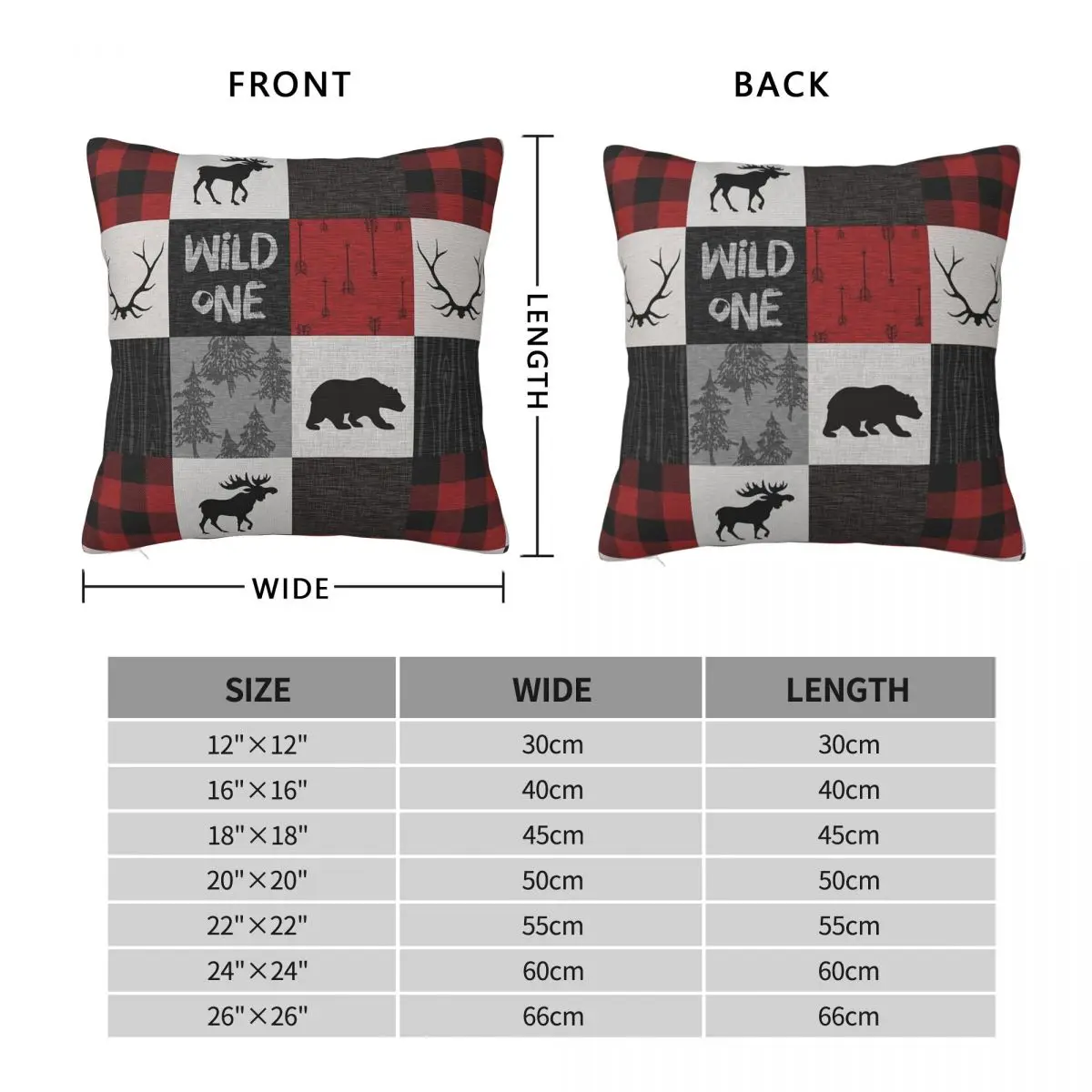Wild One Woodland Patchwork Square Pillowcase Polyester Linen Velvet Printed Zip Decor Home Cushion Case