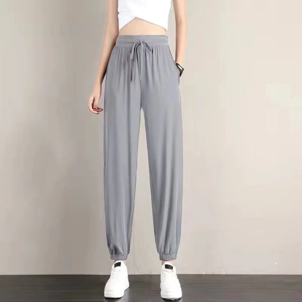 Breathable Women Ice Silk Joggers Summer Casual Loose Pants Lantern Trousers Lightweight Comfy Wide Leg Sporty Bottoms