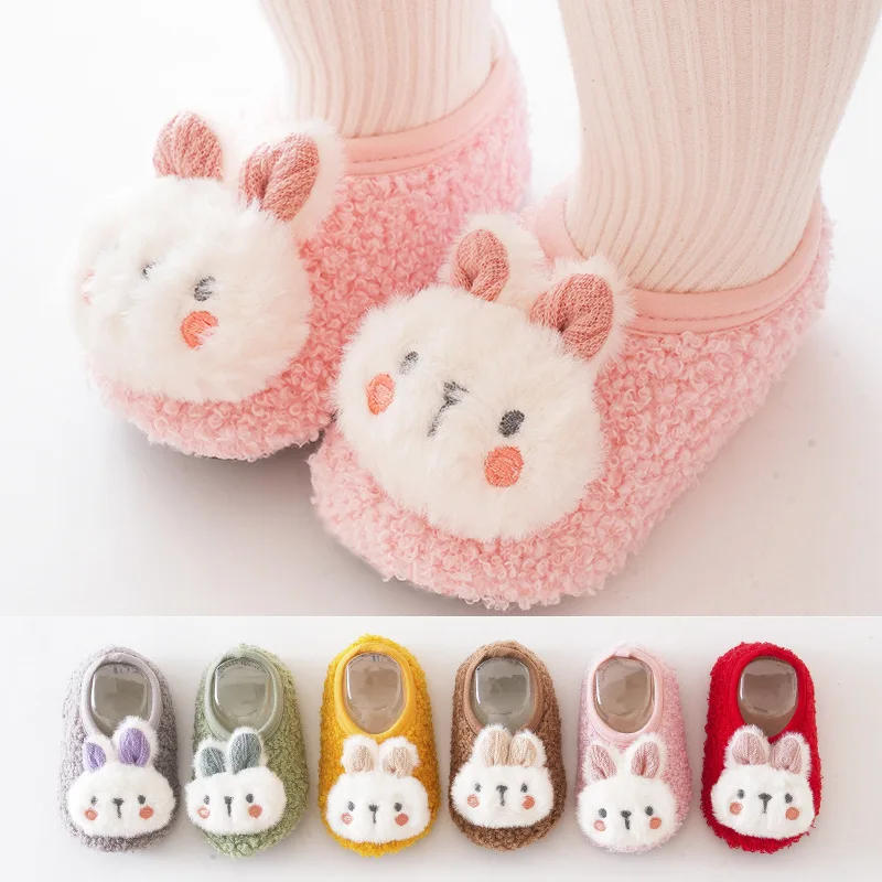 Cartoon Rabbit Baby Floor Socks Kids Plush Slippers Toddler Warm Shoes Children Soft Non-slip Prewalkers Indoor Home Slippers