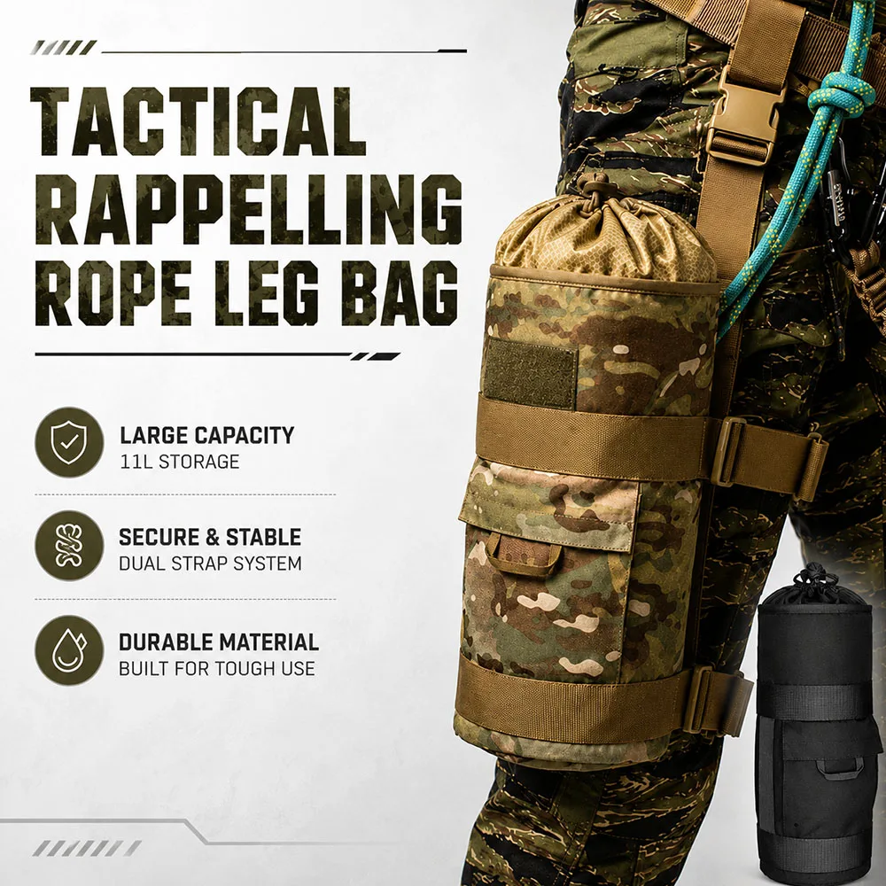 

11L Tactical Rappelling Rope Leg Bag Rescue DRT SRT Single Rope Storage Pouch Outdoor Descender Gear Case for Climbing Caving