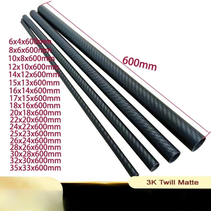 

2pcs Length 600mm Carbon Fiber Tube High Composite Hardness Material 3K Twill Matte for Plant Protection Aircraft