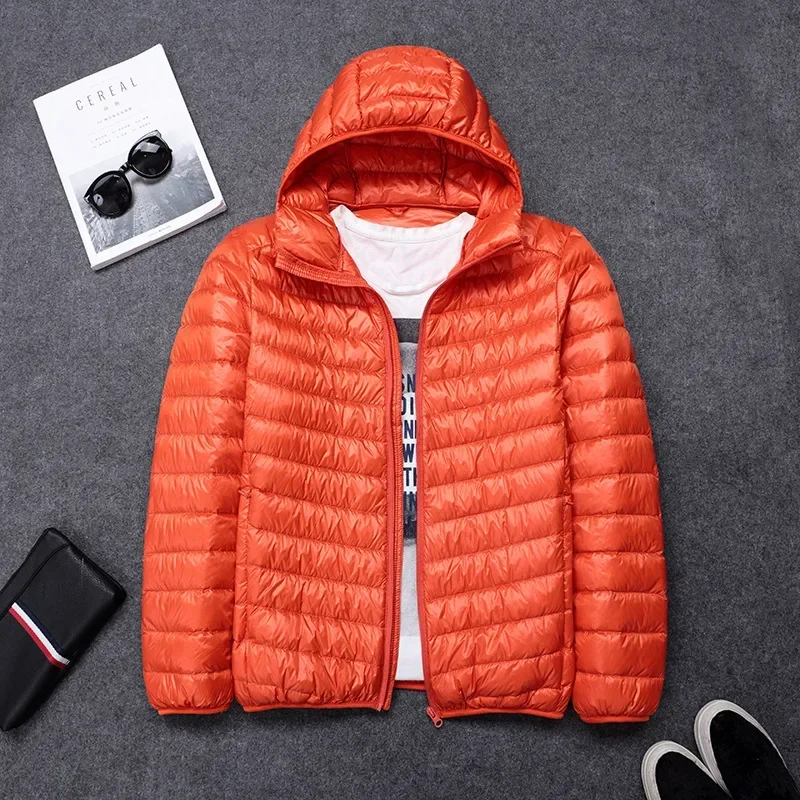 2024 New High-grade Men\'s White Duck Down Light Down Jacket Men\'s Short Hooded Men\'s Autumn Winter Lightweight Oversized Coat