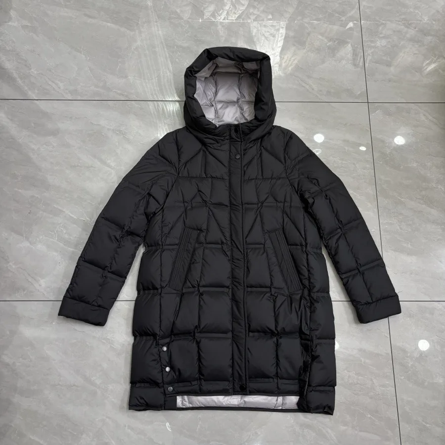 الشتاء الدفء الأبيض بطة أسفل معطف المرأة منتصف طول سميكة شتاء جديد الإفراط في الركبة ملابس خارجية فضفاضة مقنعين سترة منفوخة النساء