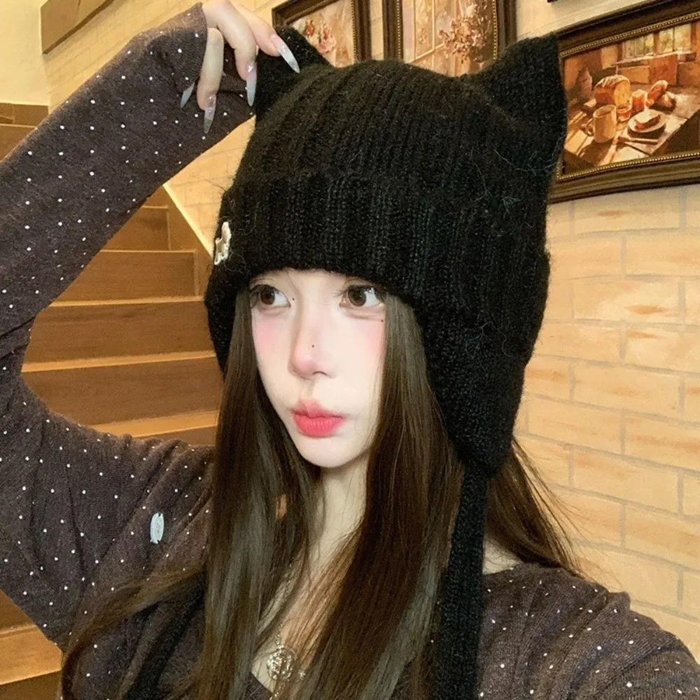 Polyester Fleece Lined Beanie 56cm To 58cm Large Head Circumference Warm Winter Hat Ear Protection Thick Knit Hat Cold Weather