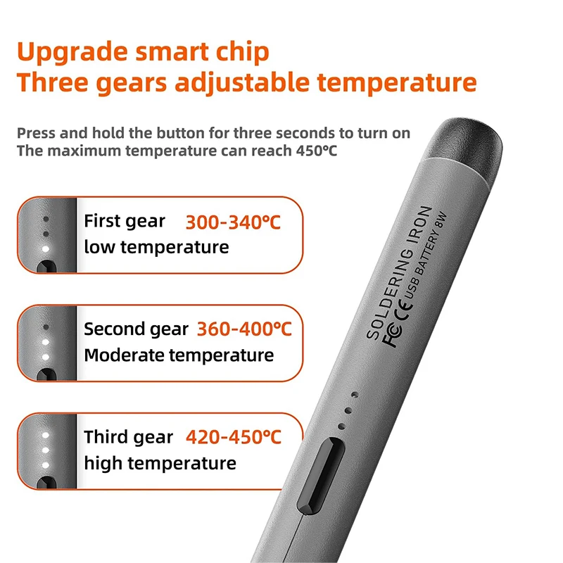 Imagem -05 - Inteligente Kit de Ferro de Solda Elétrico Temperatura Ajustável Usb Recarregável Portátil Multifunções