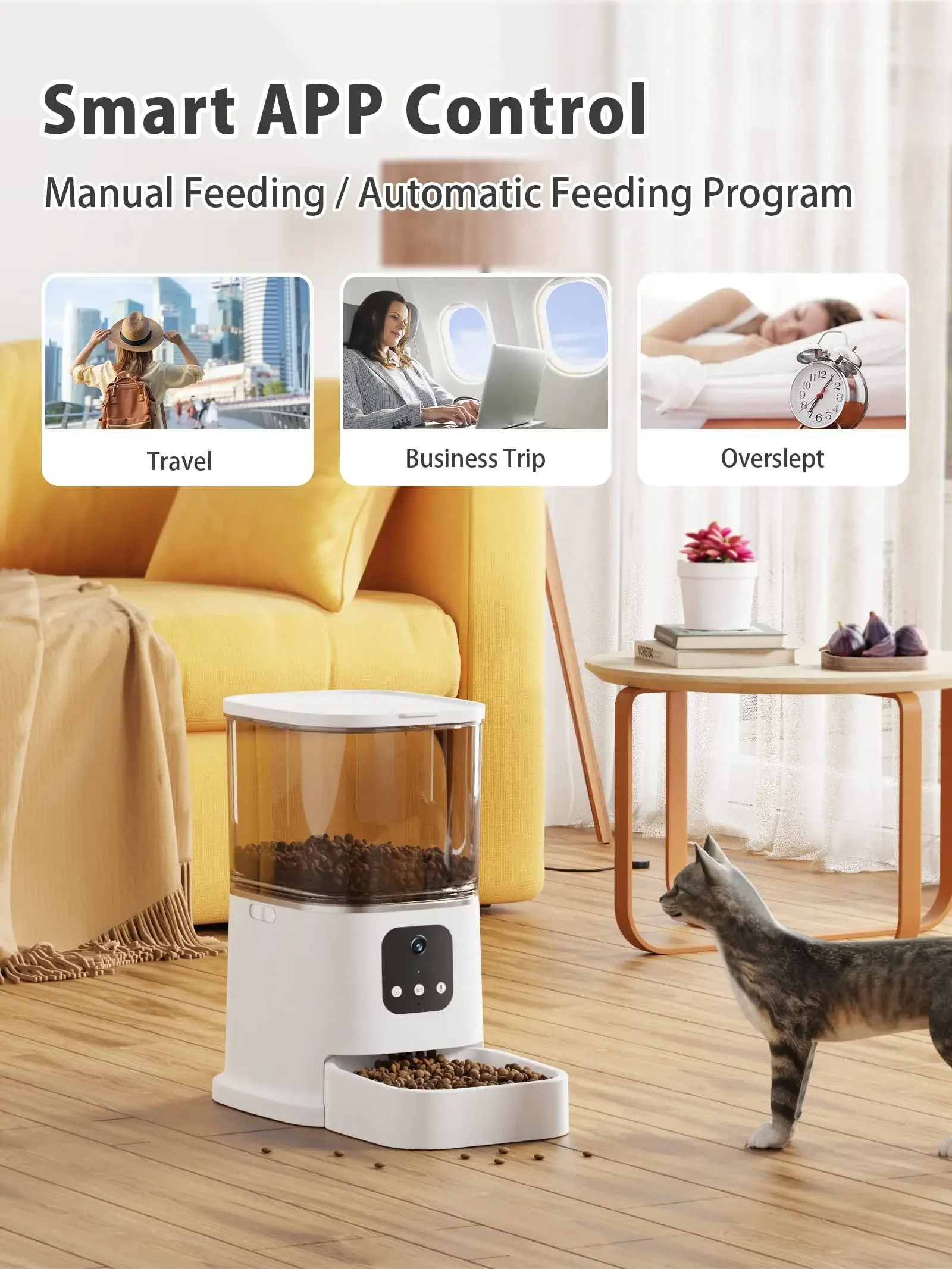 Automatic Cat Feeder with Camera HD Video WiFi Pet Feeder 2-Way Audio Food Treat Dispenser for Cat Dog APP Control Timer 6L