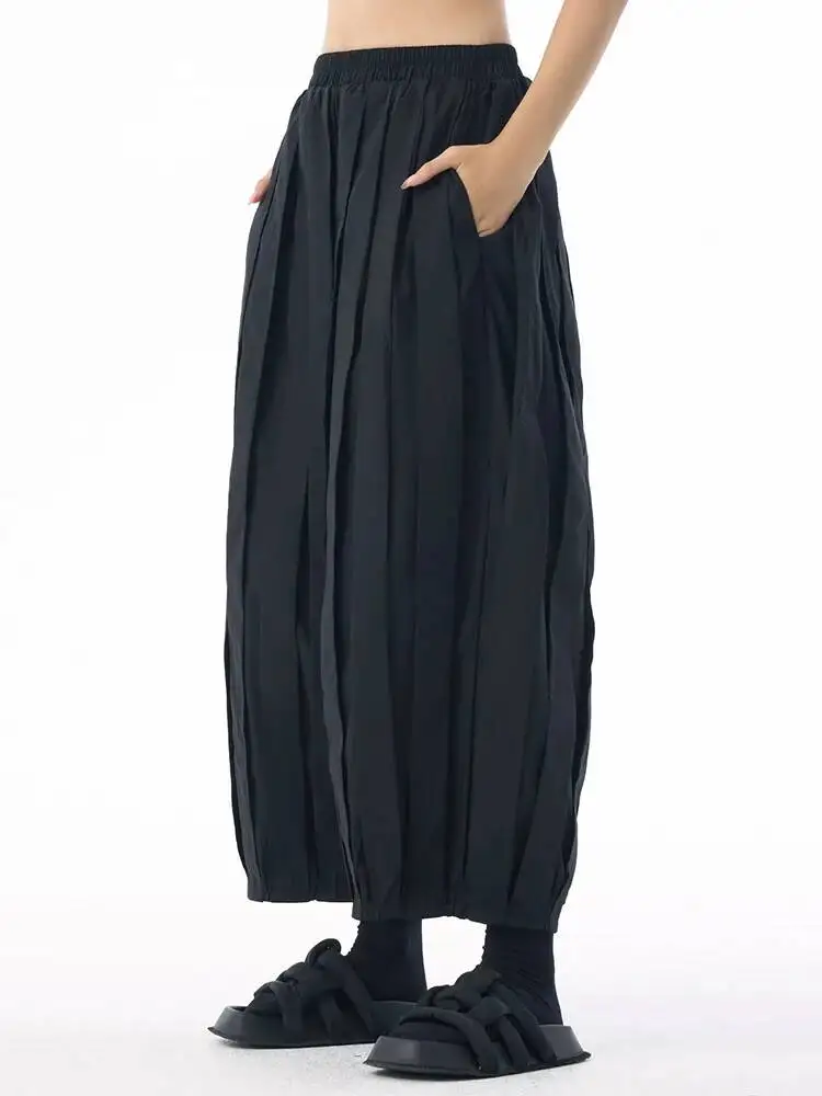 مرونة عالية الخصر الأسود عادية مطوي بنطال ذو قصة أرجل واسعة بنطلون جديد المرأة موضة المد ربيع الخريف