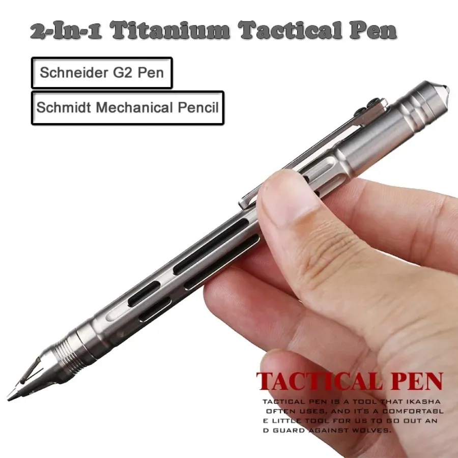

For Titanium 2-In-1 Tactical Pen Pencil Gel Ink Pen Self Defense Glass Breaker Outdoor Survival EDC Tool Gift