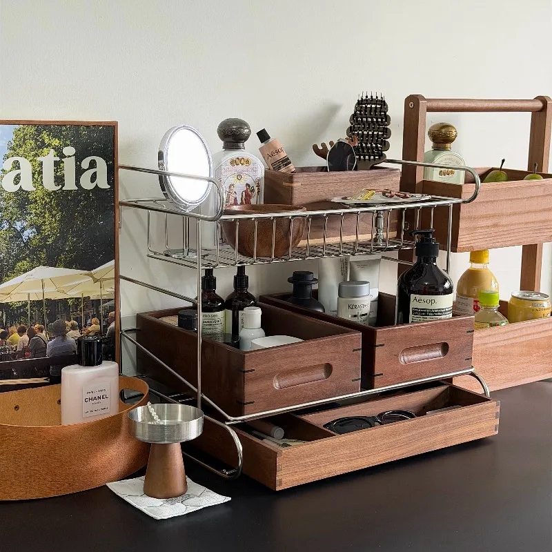 

Двухуровневая полка для хранения из нержавеющей стали, вместительный настольный органайзер для кухни, гостиной, закусок и принадлежностей, домашний декор