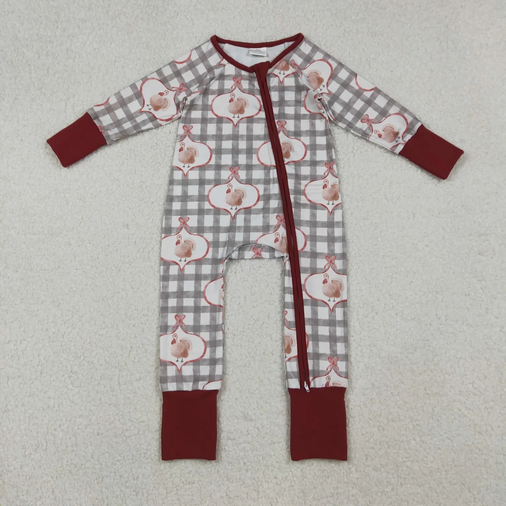 

Wholesale Baby Toddler Thanksgiving Fall Jumpsuit Girl Children turkey Bows Plaid Romper Newborn Coverall Kids Zipper Bodysuit