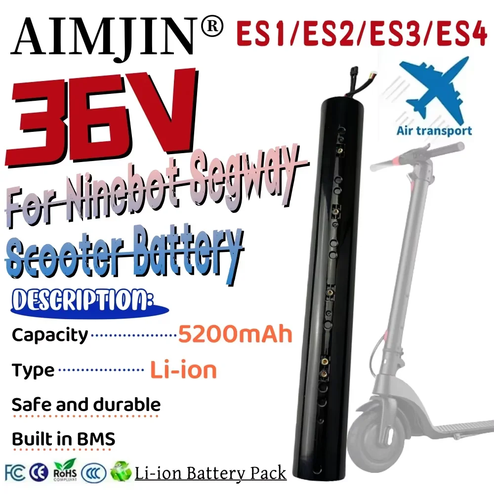

36V 5200mAh Rechargeable Lithium Ion Battery Pack 5.2Ah Suitable for Ninebot Segway ES1 ES2 ES3 ES4 Electric Scooter Battery