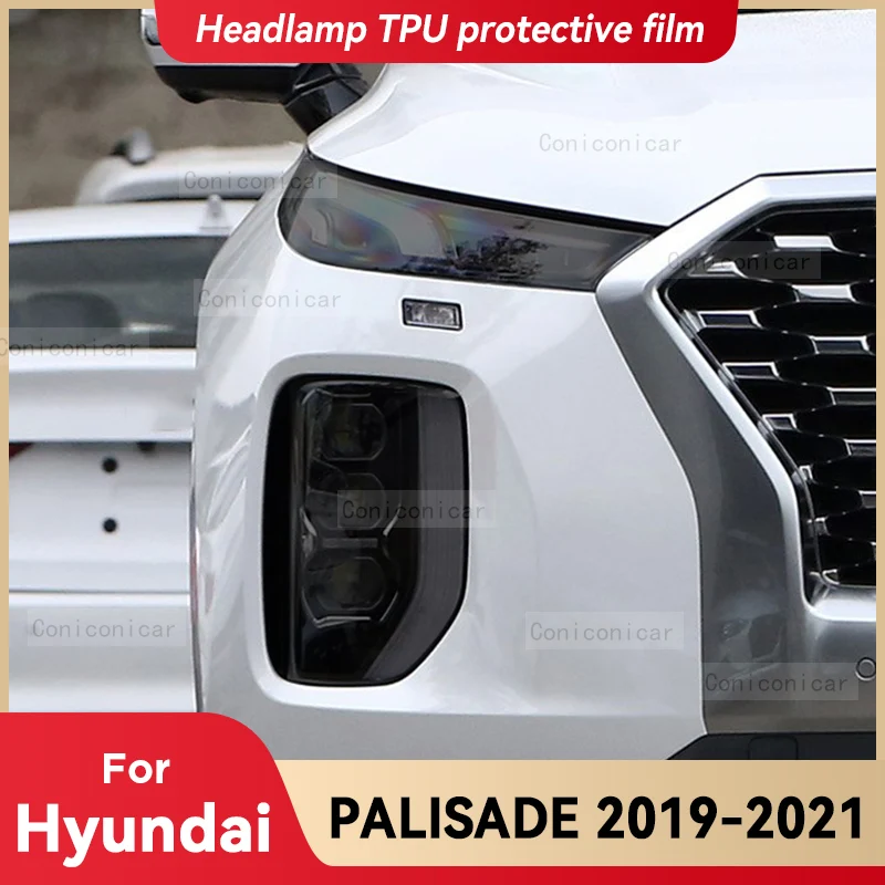 

Для автомобильных фар HYUNDAI PALISADE 2019-2021, Черная защитная крышка из ТПУ, передняя зеркальная пленка, меняющая цвет, стикер, аксессуары
