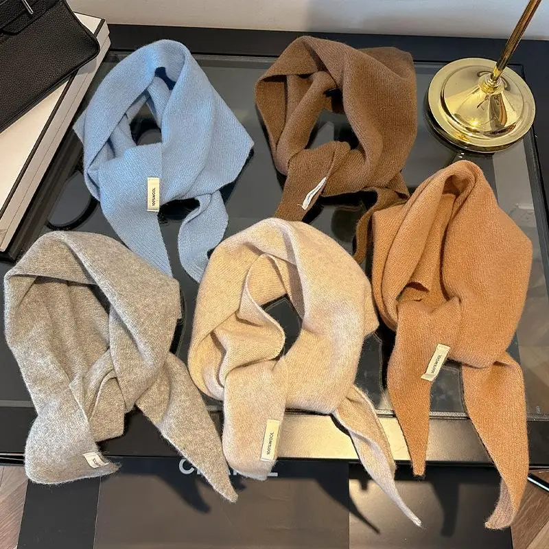 

Корейский треугольный шарф, ниша, треугольный шарф из 100% шерсти, женский платок, вязаный шарф, многофункциональный теплый вязаный шарф