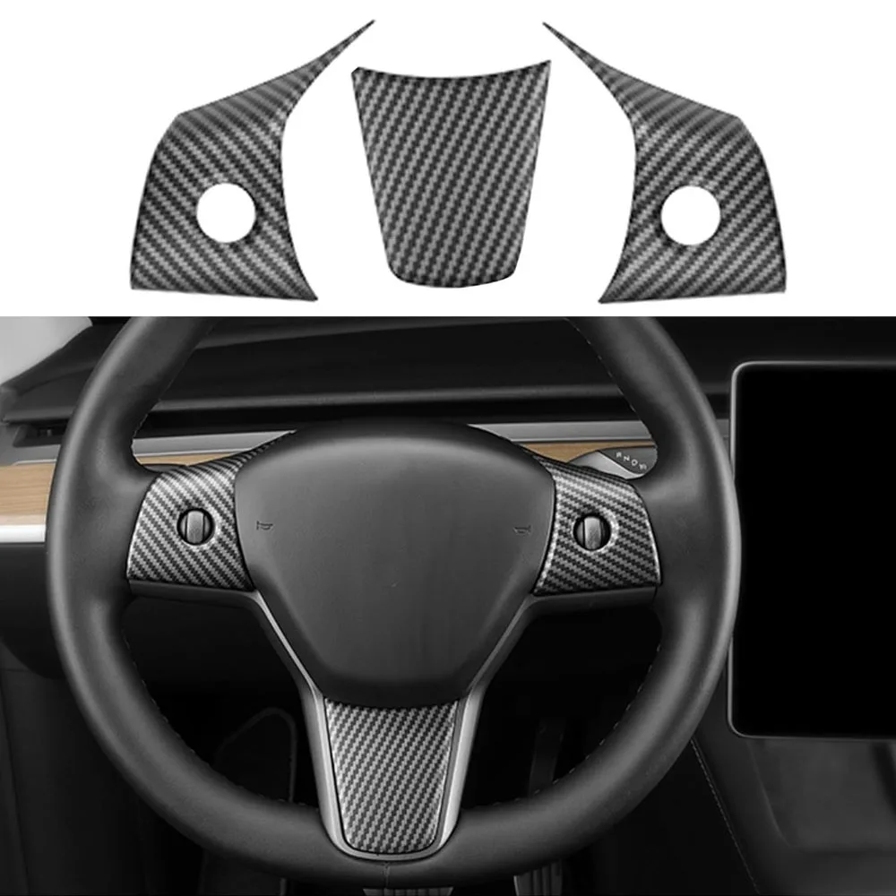 

For Tesla Model 3 2021-2023 ModelY 2019-2023 Car Steering Wheel Protective Cover Trim Sticker ABS Carbon Fiber Patch Accessories