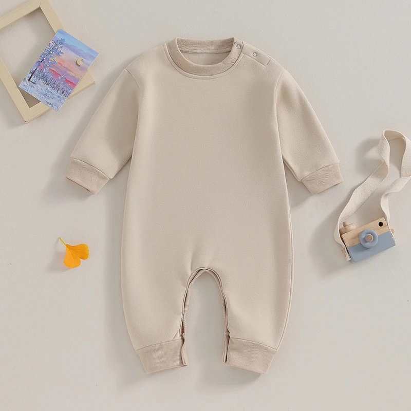 2023-11-01 Lioraitiin 0-18M Newborn Baby Boy Girl Clothes Solid Color Long Sleeve Romper Jumpsuit Crewneck Rompers Fall Outfit