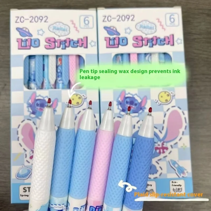 Stitch 6/12pcs Gel Pen Cartoon Set Disney Press Quick Drying 0.5mm Black Student Learning Office Stationery Teacher Reward Gift