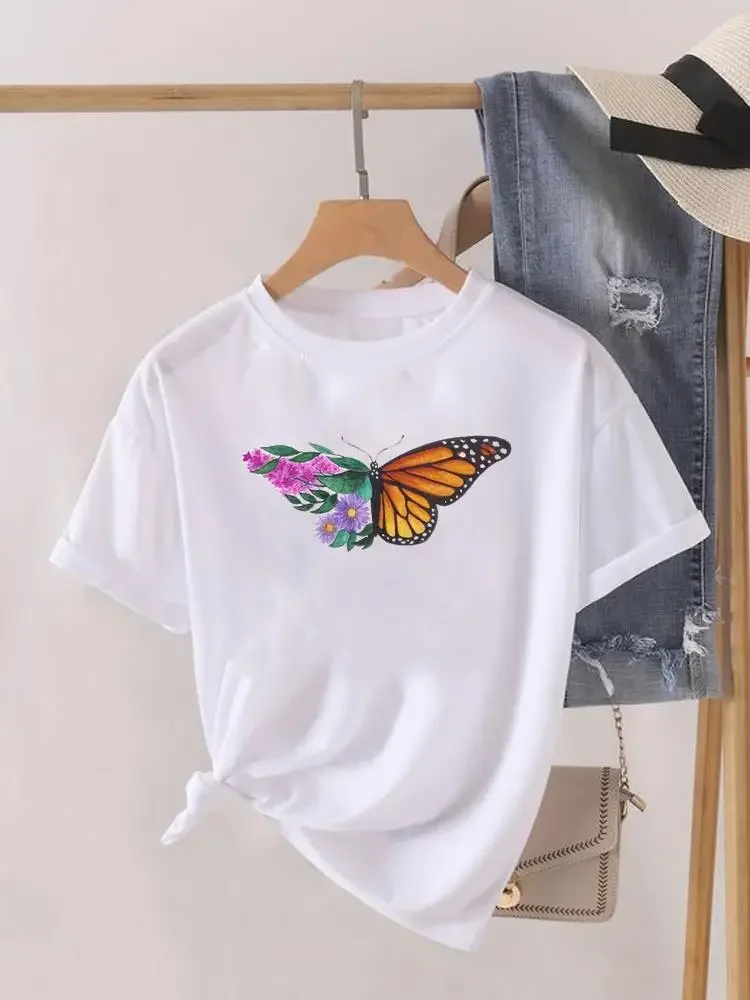 Flower Style Trend Cute Short Sleeve Print Fashion Graphic T-shirt Women Top Lady Female Shirt Tee O-neck Clothing Clothes image 6