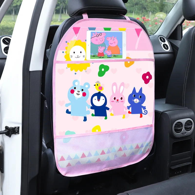 Funda protectora de asiento trasero de coche de dibujos animados para niños y bebés, almohadilla antipatadas, organizador de coche multifunción,